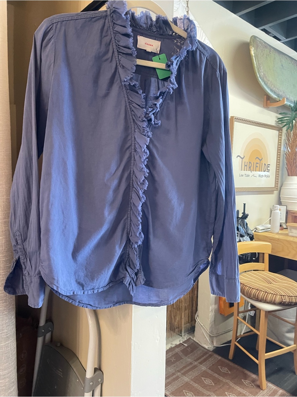 Xirena Women’s Blue Ruffled Button-Front Top - Picture 8 of 10